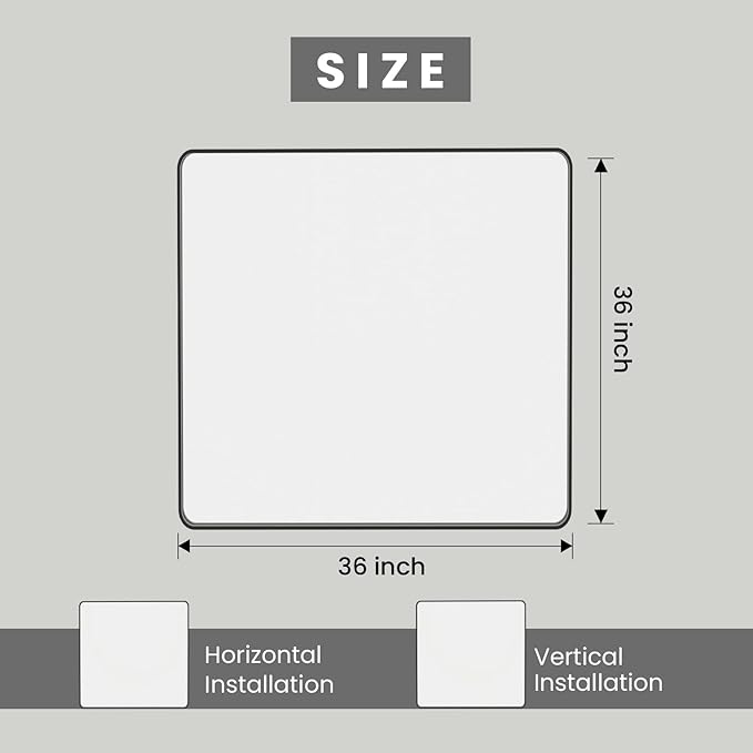 Black Bathroom Mirror 36X36 Inch, Rounded Rectangle Matte Bathroom Vanity Mirror - Image 6