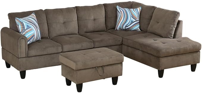 Brown L-Shaped 3-Piece Corduroy Sofa - Image 8