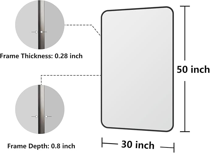Bathroom Mirror, 30X50 Inch Black Metal Framed Mirror - Image 7
