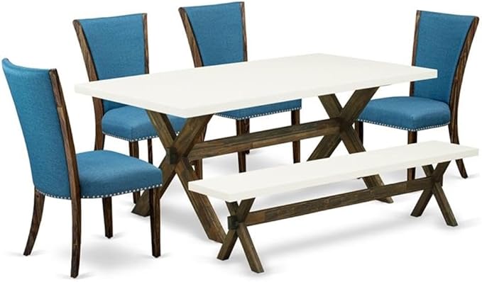 East West Furniture X727VE721-6 6 Piece Dining Table Set Contains a Rectangle by EastWestFurniture