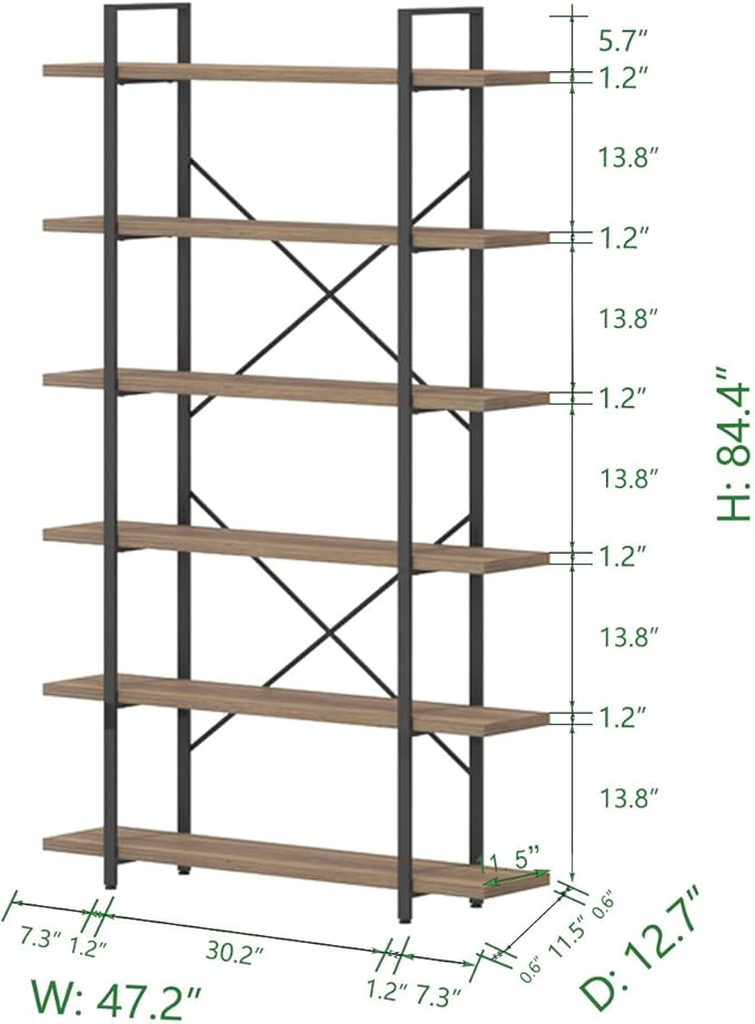 HSH Tall Bookcases and Book Shelves 6 Shelf, Metal Wooden Book Shelf and - Image 7