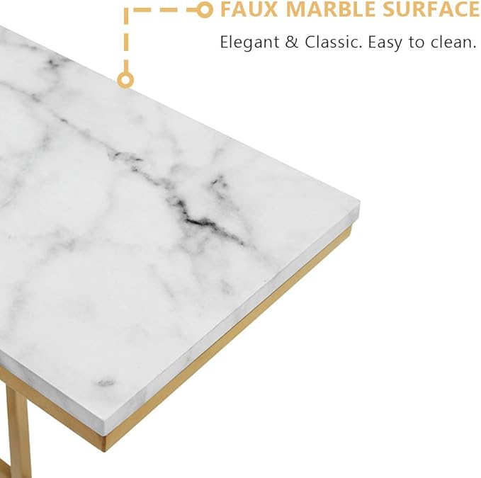 C-Shape Side End Table, Faux Marble Tray Snack Table - Image 6