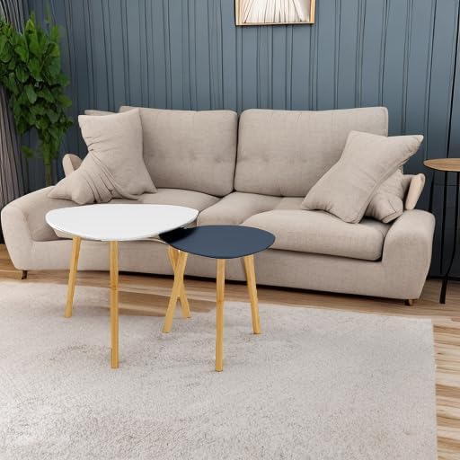 BAMEOS Bamboo Nesting Triangle End Table, Balcony in White & Grey - Image 8