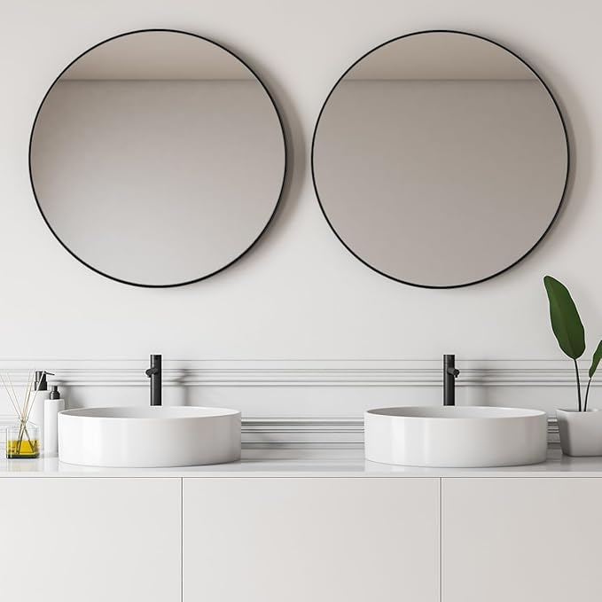 ANDY STAR 36" Black Round Mirror, 36 inch Round Black Mirror Bathroom, Big - Image 3