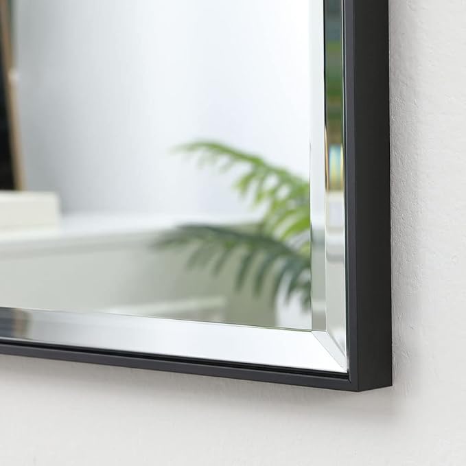 30x48 Inch Black Mirror with Beveled Trim, Aluminum Frame Bathroom Vanity Mirror - Image 2
