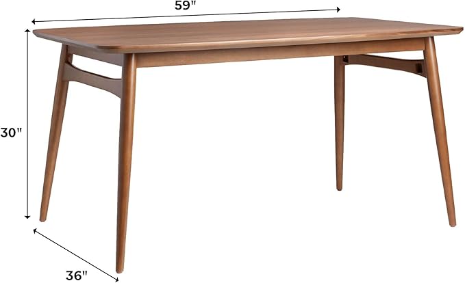 Walker Edison Mid-Century Modern Solid Wood Tapered-Leg Dining Table, 59 Inch - Image 3