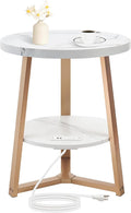Round End Table with Charging Station, 19.7" Dia x 23.63" H, Side Table with by KJGKKHOME