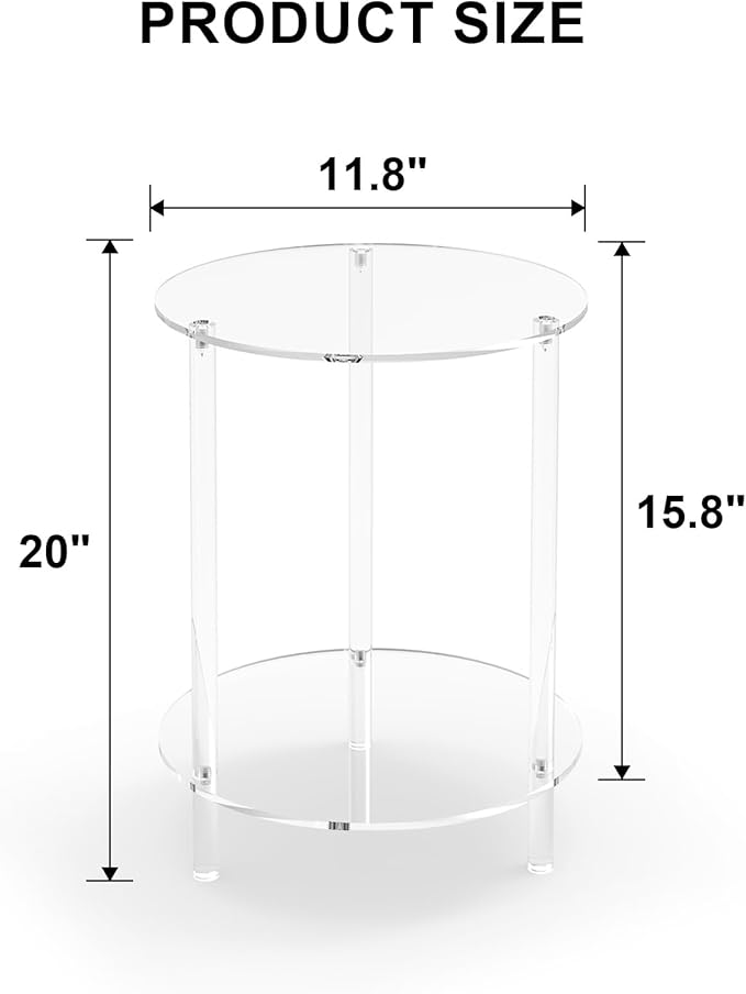 Clear Acrylic Round Side Table for Small Spaces, Acrylic Clear - Image 3