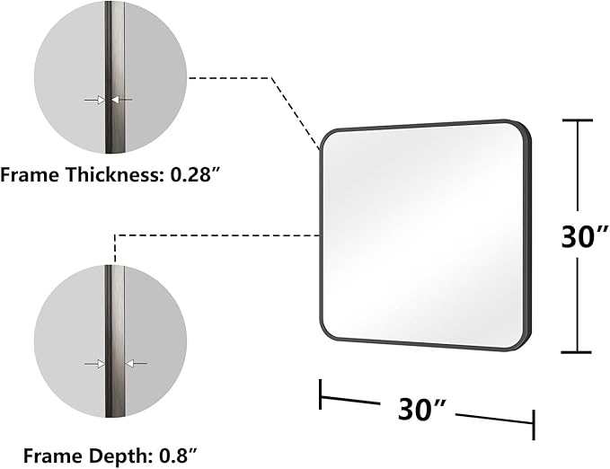 Koonmi Bathroom Mirror, 30X30 Inch Black Metal Framed Mirror - Image 7