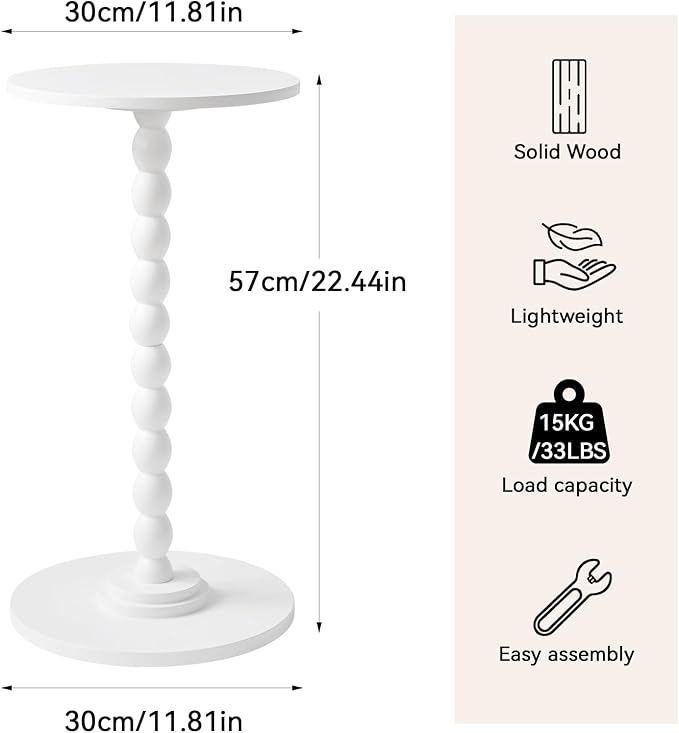 Side Table, Wood Round Drink Table, Small End Table, Weighted Base Pedestal - Image 3
