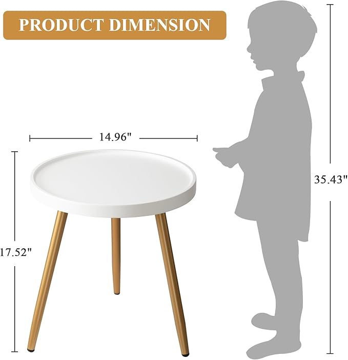 danpinera Round Side Table, Metal Legged Accent Table - Image 3