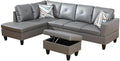 Dark Grey L-Shaped 3-Piece Faux Leather Sofa by Unknown