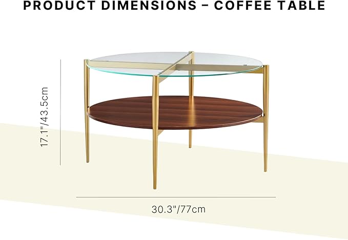 Shrine Round Glass Coffee Table, Mid-Century Modern Design, D30 x H17 in - Image 2