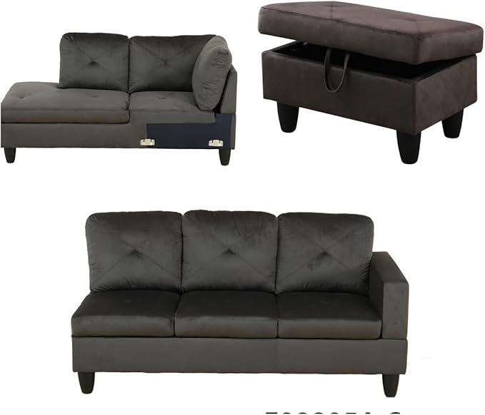 L Shaped Sectional Sofa with Ottoman, Microfiber Right Facing Modern Couches - Image 3