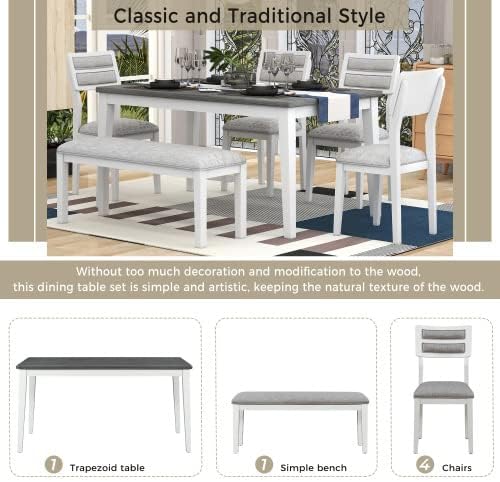 SogesHome Classic 6-Piece Dining Table Set, Rectangular Wooden Kitchen Table - Image 3