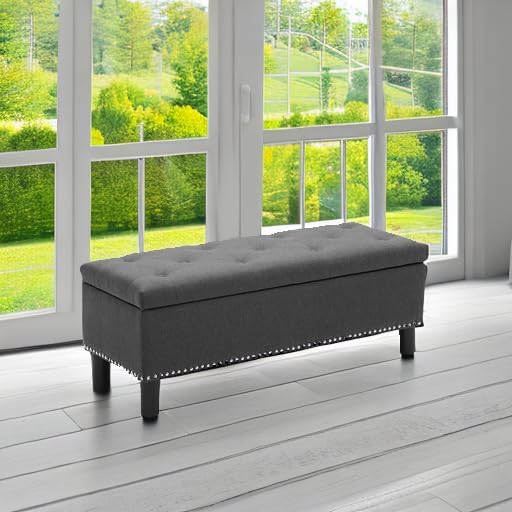 Furniliving Ottoman Bench with Storage, Folding Storage Ottoman Bench with Wood - Image 6