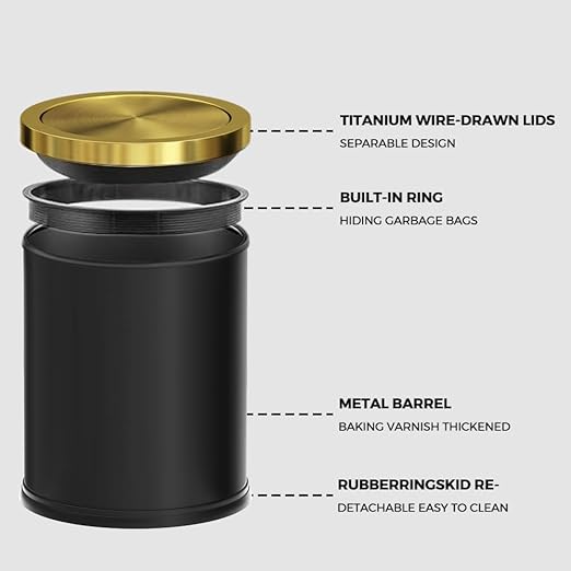 4GAL Bathroom Trash Can with Lid, Small Trash Can with Bronze lid, - Image 3