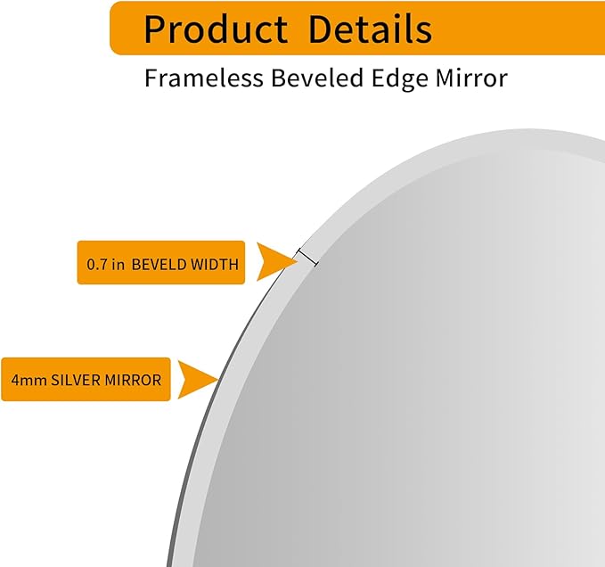 KOHROS Frameless Oval Mirror 20" x 28" Bathroom Wall Mirror w/Polished Beveled - Image 5