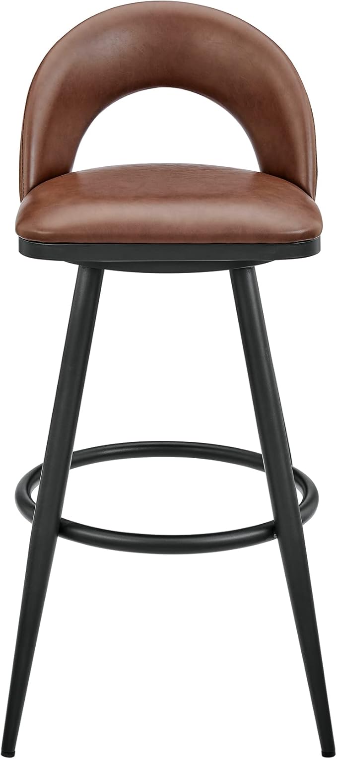 Armen Living Charlotte Swivel Counter Stool in Black Metal and Brown Faux - Image 4