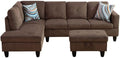 Brown L-Shaped 3-Piece Corduroy Fabric Sofa by Unknown