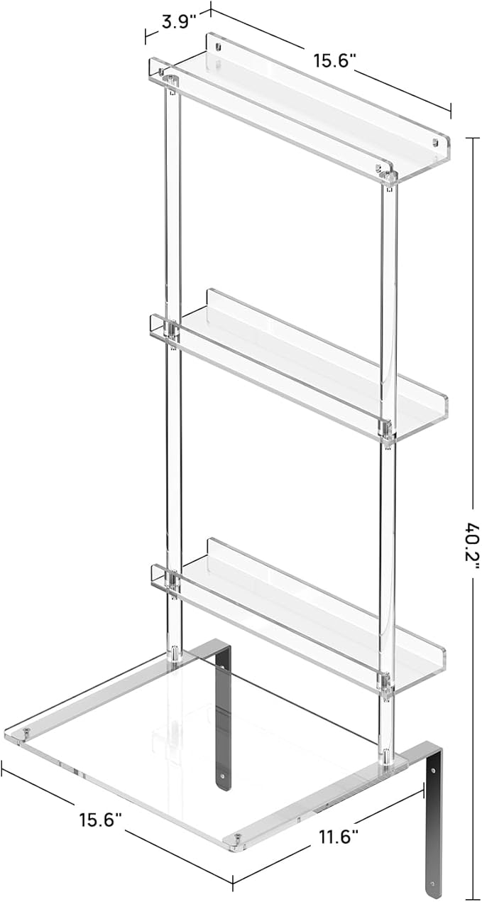 HMYHUM Wall Mounted Acrylic Record Player Stand, 15.6" L x 11.6" W x 40.2" H - Image 3