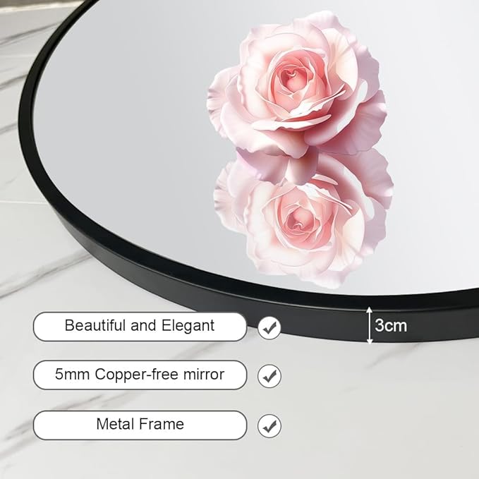 26inch Bathroom Round Mirror, Wall Mounted Vanity Mirror, Steel Frame, Steel - Image 4