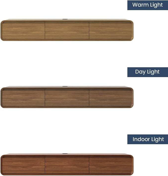 POVISON Fully Assembled Floating TV Stand, Walnut TV Stand, Solid Wood Floating - Image 5