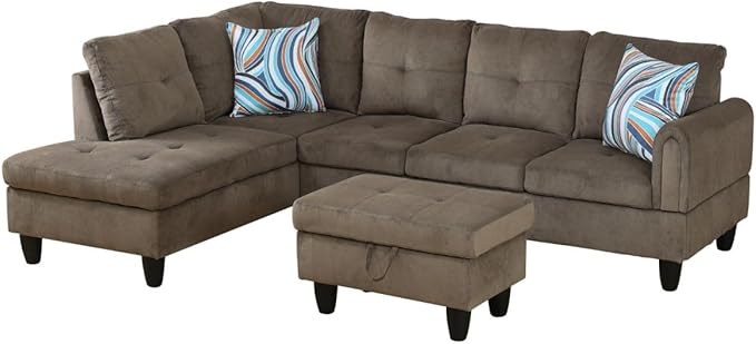 Brown L-Shaped 3-Piece Corduroy Sofa - Image 8