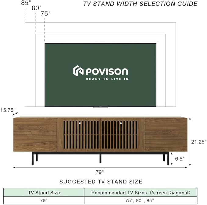 POVISON Full Assembled Mid-Century Modern TV Stand - Image 4