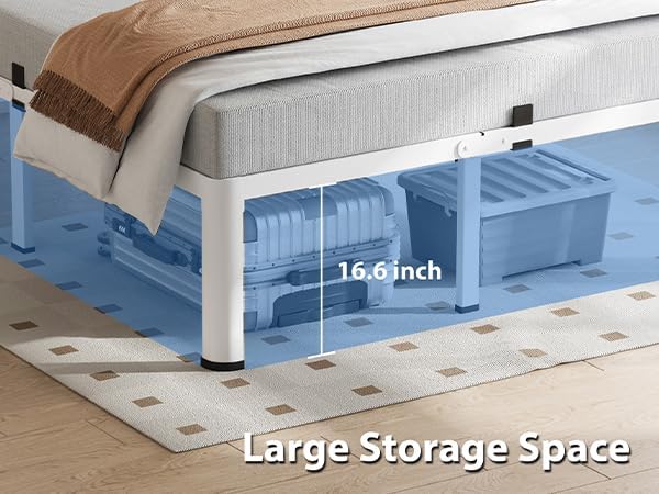 18 Inch Queen Size White Bed Frame, 3500Lbs Heavy Duty Metal Platform - Image 6