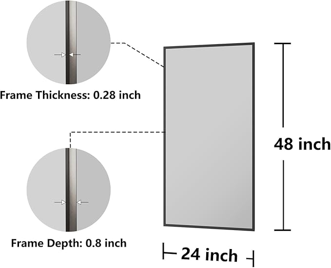Koonmi Bathroom Mirror 24x48 Black Bathroom Wall-Mounted Mirrors, Modern Vanity - Image 7