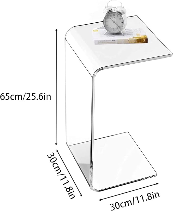 Acrylic End Table, 26 Inch Tall Side Table Acrylic C Shape Modern Clear Side - Image 3