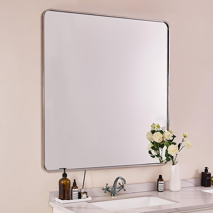 ANDY STAR 40x36 Inch Chrome Bathroom Mirror, Chrome Vanity Mirror - Image 3