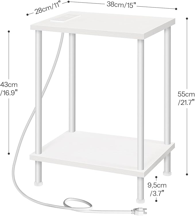 HOOBRO Side Table with Charging Station, Nightstand with 2-Layer Storage Shelves - Image 3