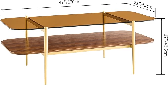 AGV LIGHTING Tadio Large Glass Coffee Table, Mid-Century Modern Coffee Table - Image 2