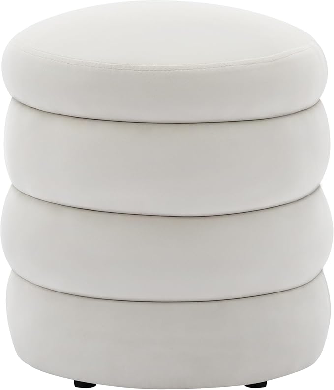 Furniliving Modern Round Ottoman, Soft Bedroom Ottoman Footstool Round Ottomans - Image 7