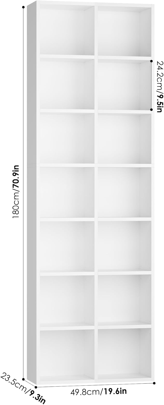 FOTOSOK 71'' White Bookshelf, Double Wide Media Tower Rack CD DVD Rack Display - Image 3