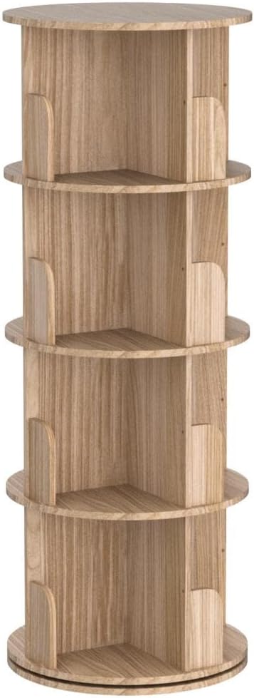 Heehee Rotating Wooden Bookshelf 360 Display 4 Tier Floor Standing Bookcase - Image 4