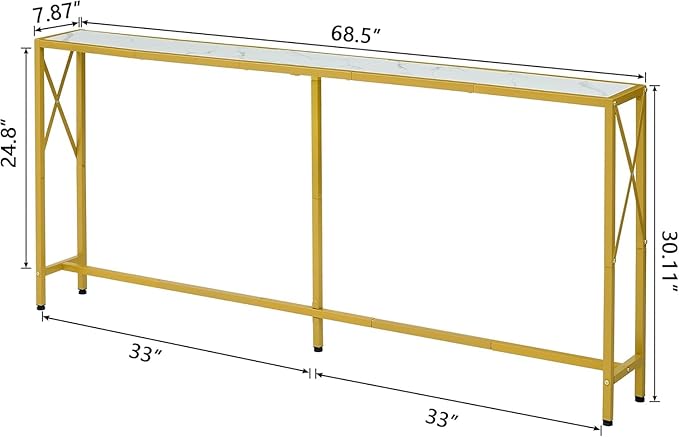 70" Gold Sofa Table, Console Table, Behind Couch Table, Entryway Table Skinny - Image 2