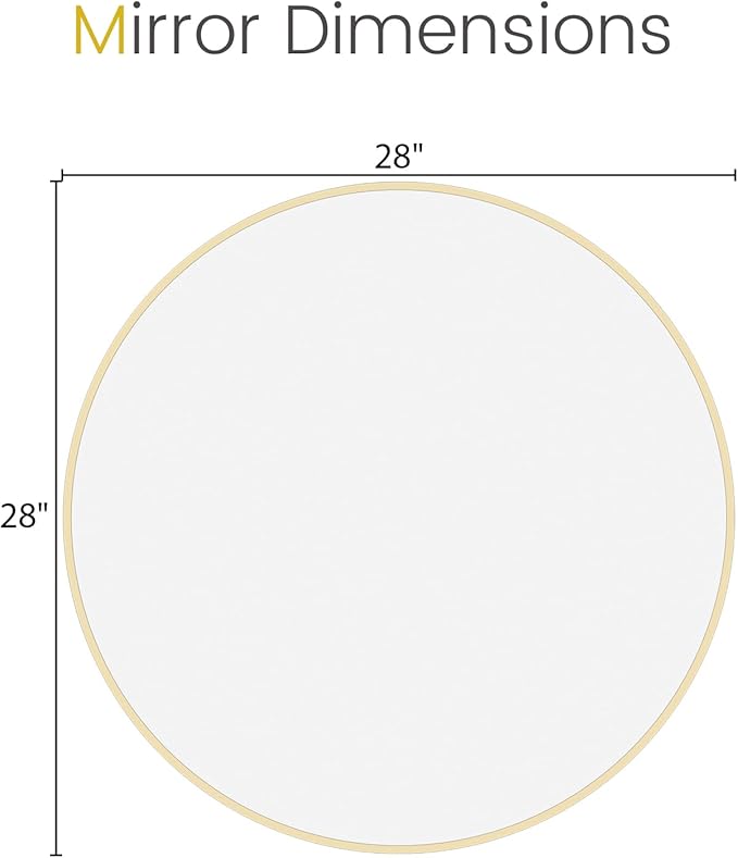HOMECOOKIN Round Wall Mirror 28" Gold Circle Mirror - Image 7