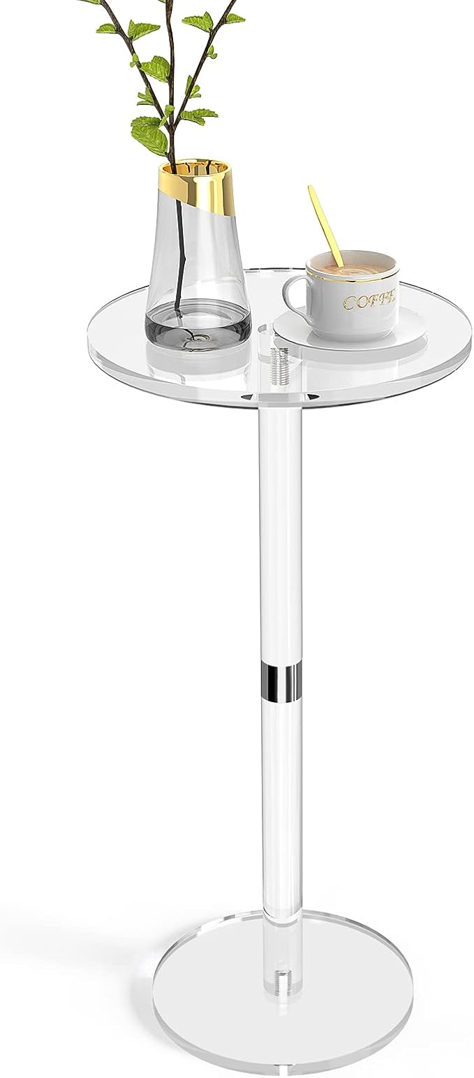 Acrylic End Table, 9.8" Round Modern Drink Table by PEKVIZK