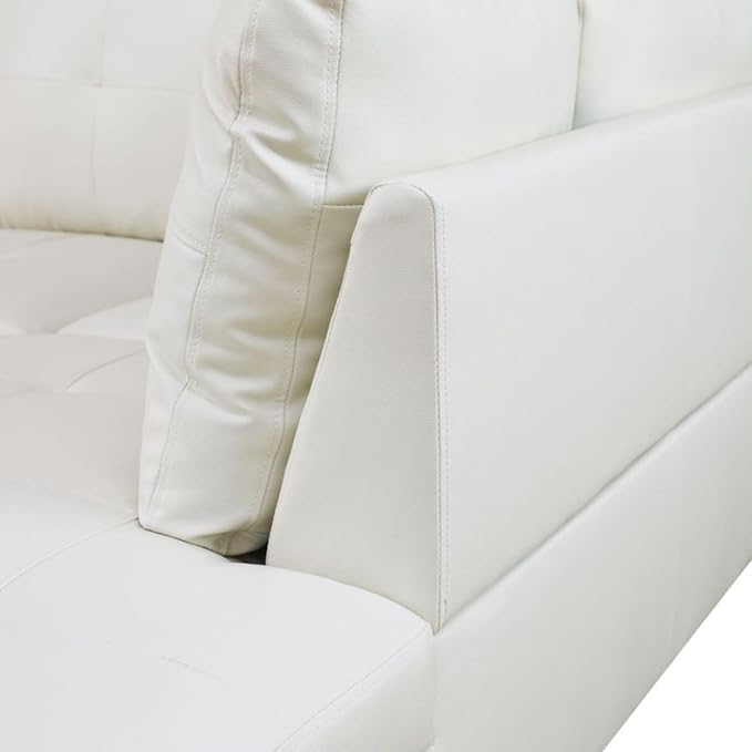 White L-Shaped 3-Piece Faux Leather Sofa - Image 7
