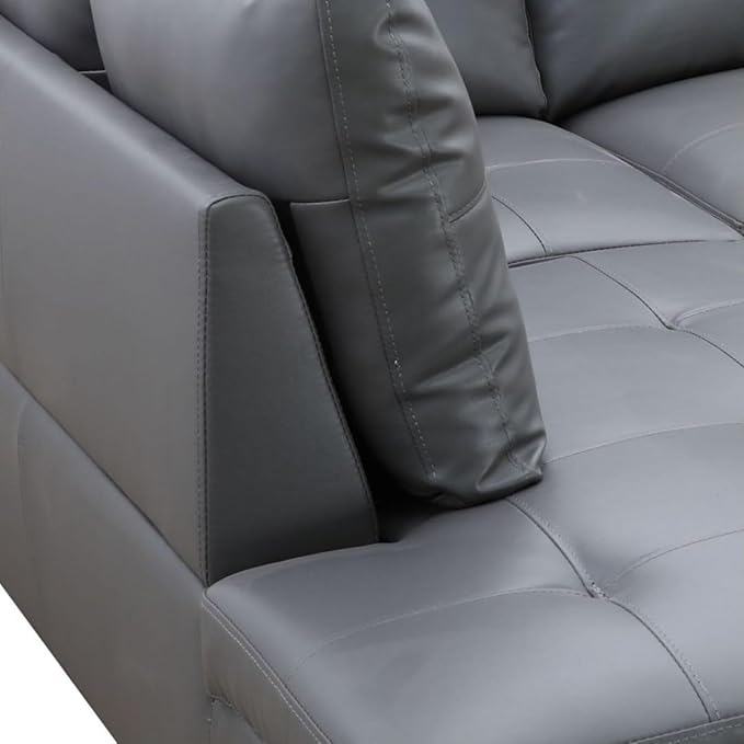 Dark Grey L-Shaped 3-Piece Faux Leather Sofa - Image 6