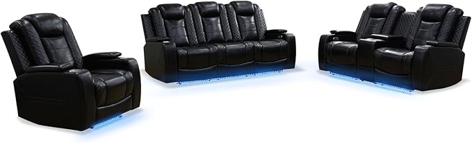 3+2+1 PU Leather Power Sectional Sofa Set, Living Room Furniture, Reclining by NicBex