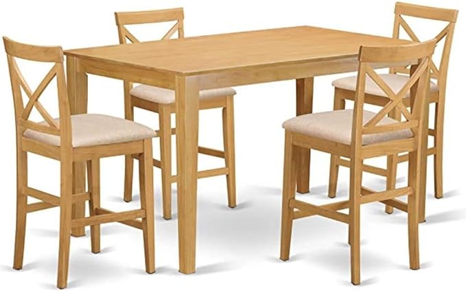 East West Furniture CAPU5H-OAK-C 5 Piece Kitchen Counter Height Dining Table - Image 2