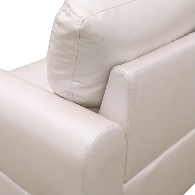Pearl White L-Shaped 3-Piece Faux Leather Sofa - Image 4
