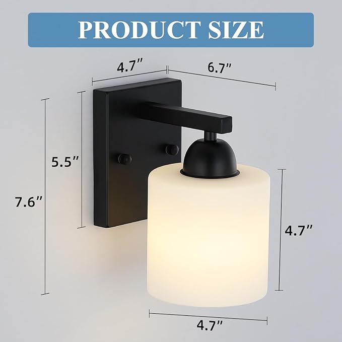 Matte Black Milk Glass Wall Sconces, 1 Pack Hardwired Indoor Wall Light Fixtures - Image 4