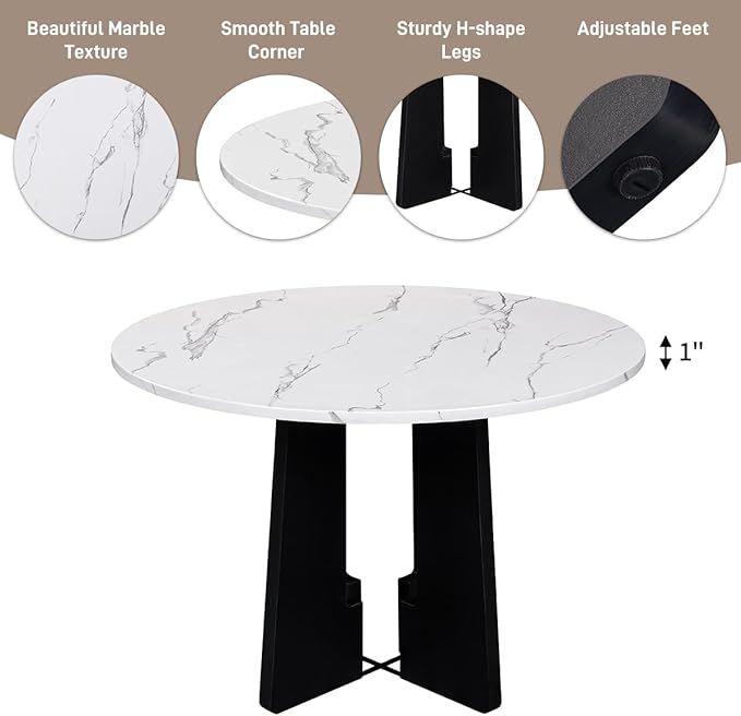 Merax 5-Piece Round Dining Table Set, Modern 4 Upholstered Chairs - Image 3