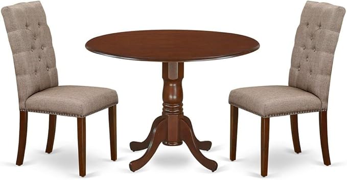 East West Furniture DLEL3-MAH-16 3 Piece Kitchen Table Set Contains a Round by EastWestFurniture