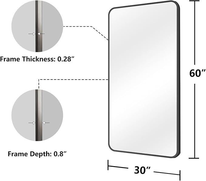 Koonmi Bathroom Mirror, 30X60 Inch Black Metal Framed Mirror - Image 7